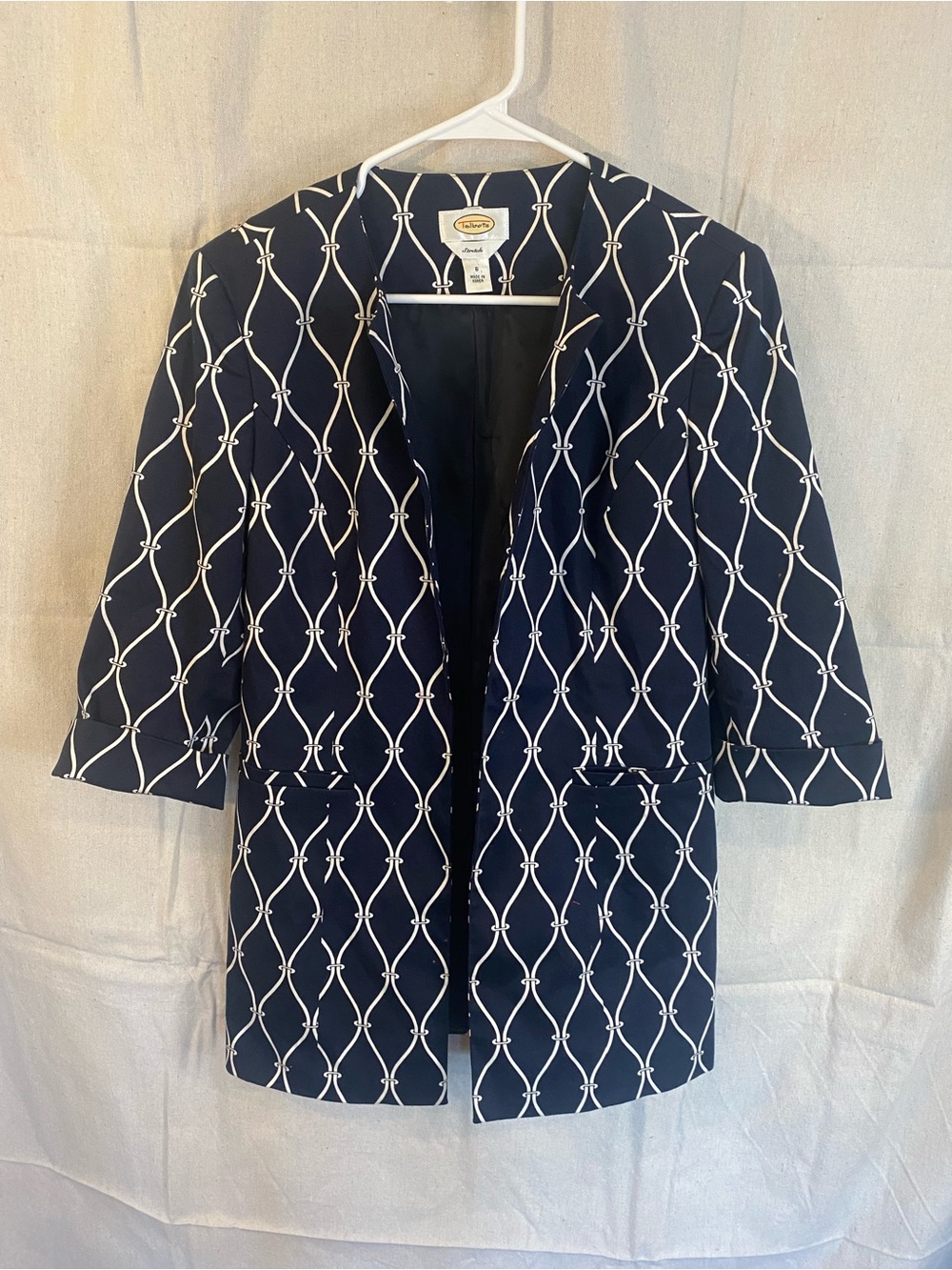 Talbots Navy Jacket with White Trellis Pattern